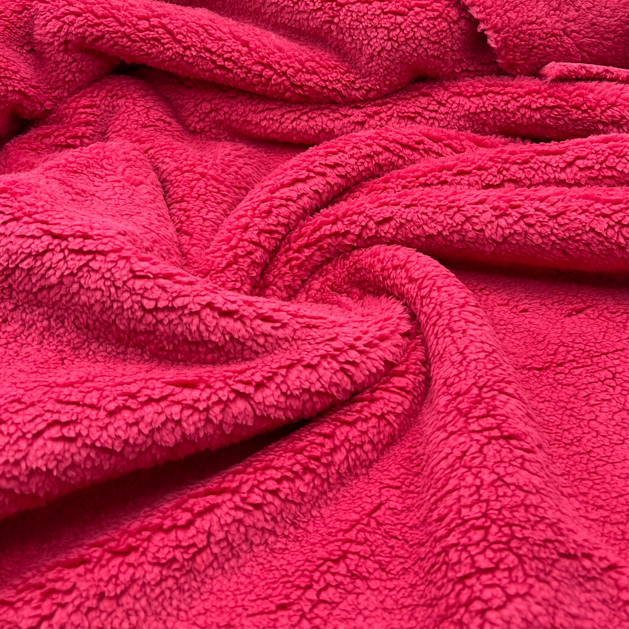 Hot Pink Cerise Luxury Sherpa Backed Fleece Fluffy Faux Fur Fabric